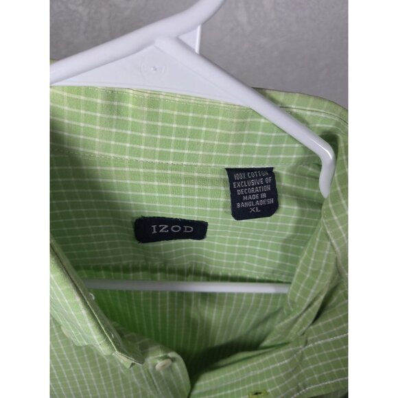 Men's Izod Button Down Green Checkered XL Long Sleeve Shirt - Picture 2 of 4